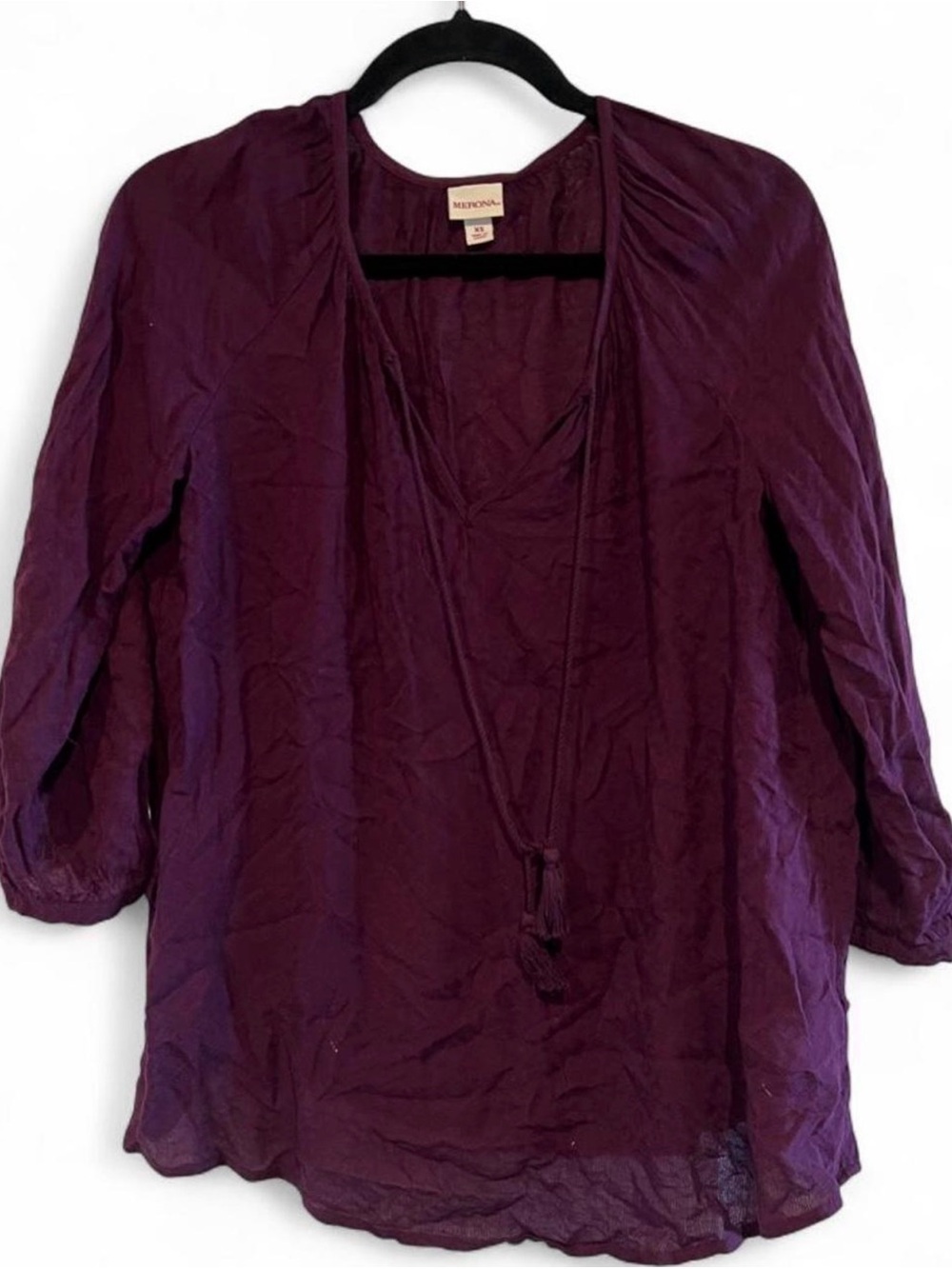 Merona Plum Purple Textured Eyelet Tassel Boho Blouse XS